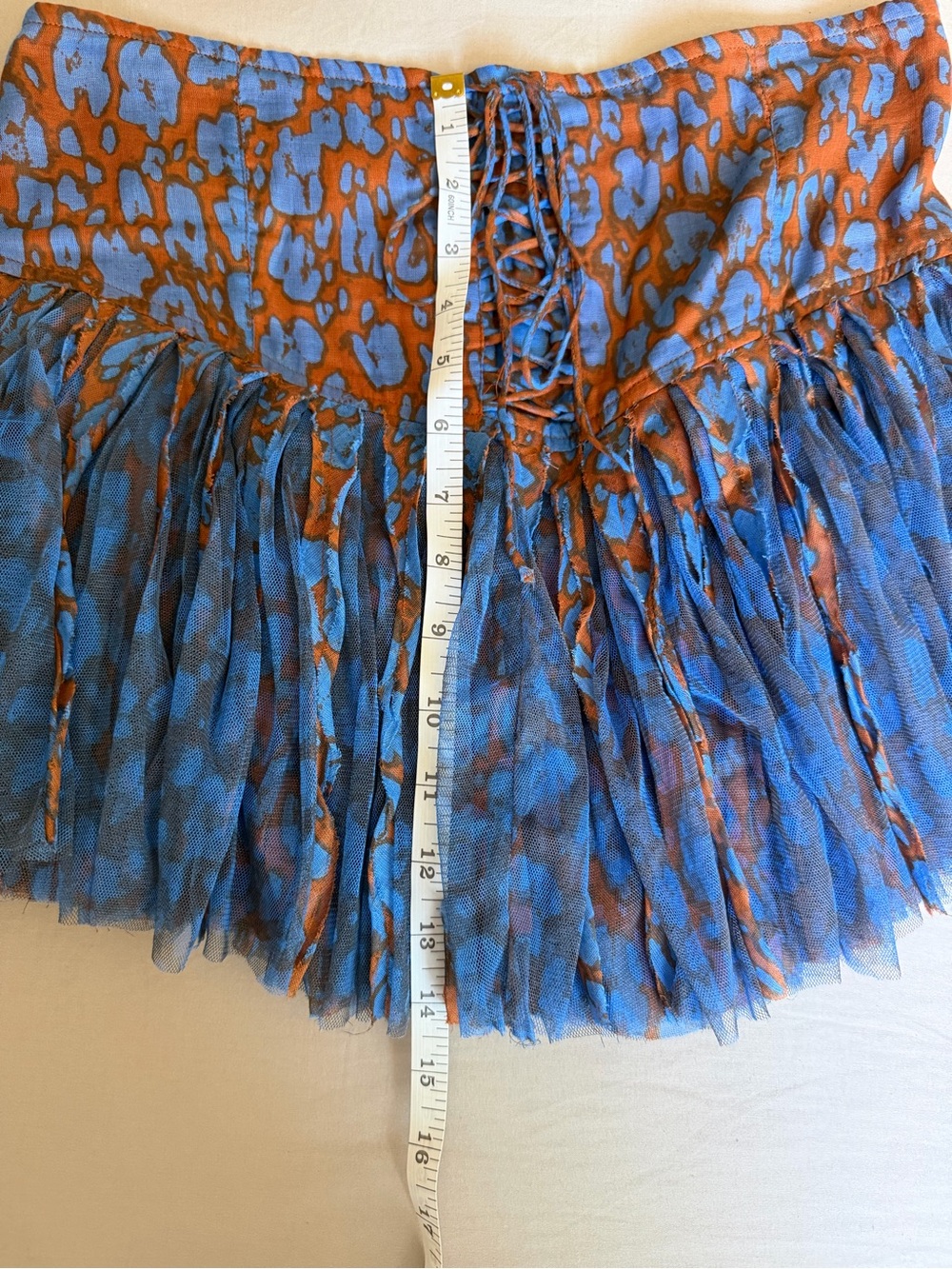 Free People Blue & Rust Pleated Tiered Mini Skirt - Picture 4 of 7